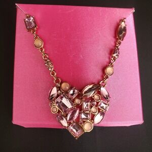 Betsey Johnson Pink Rhinestone Sparkling Heart Necklace Rose Gold New‎ with Tags
